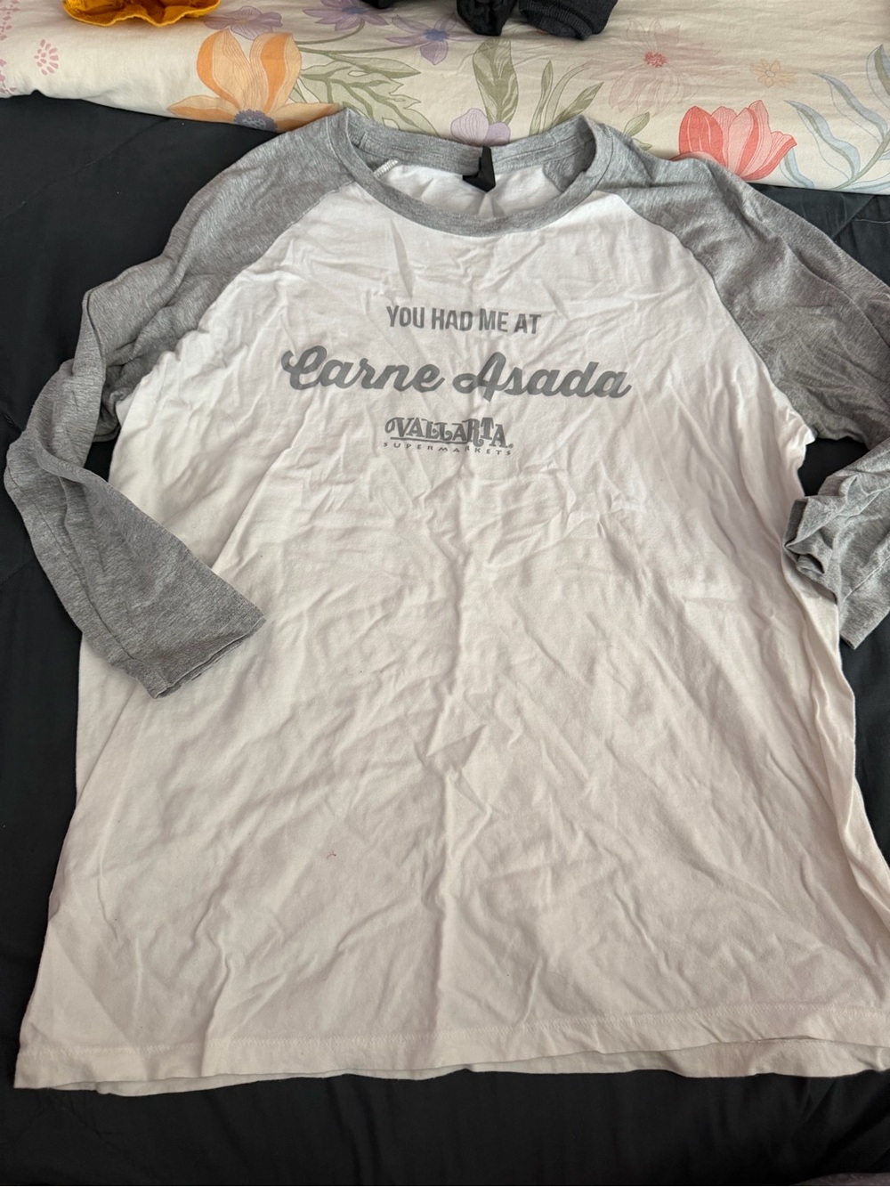 Valbaria White & Gray Raglan Long Sleeve Tee - Carne Asada Graphic